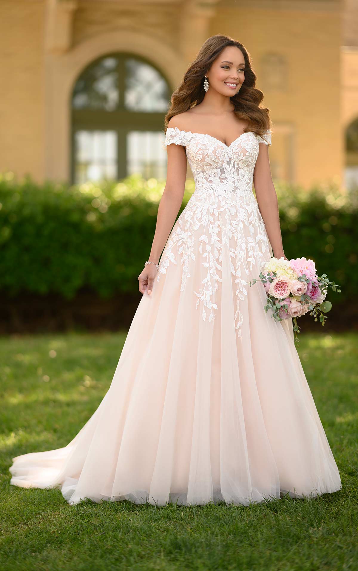 Reese  Soft Aline Lace Wedding Gown with Low V plunge  Encanto  Bridal  Dresses  Galia Lahav