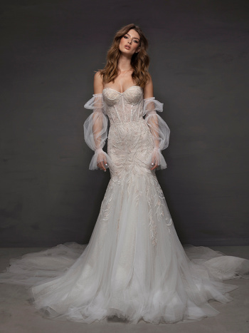 Sexy off the shoulder beaded white fishtail/mermaid wedding dress with  glitter tulle - various styles